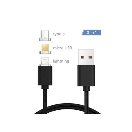 XTREMPRO Xtrempro 11172 3-in-1 Magnetic Cable Type-C Micro USB & Lightning; 3 ft. - Black 11172